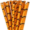 Just Artifacts Premium Biodegradable Paper Straws (100pcs, Orange and Black Bats)