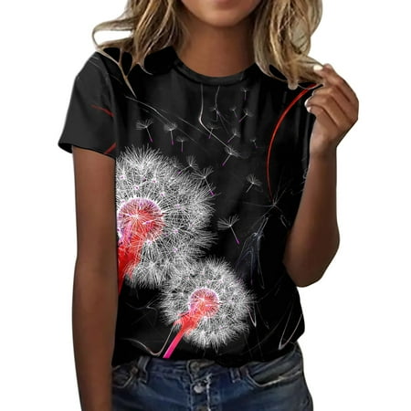 

Scrub Tops for Women Flower Printed Shirts Short Sleeve O Neck Tee T Shirt Top
