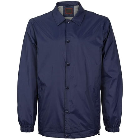 - Men's Lightweight Water Resistant Button Up Nylon Windbreaker Coach Jacket (Navy, L)