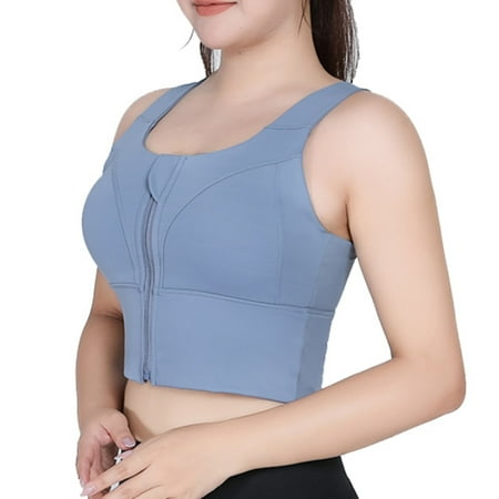Bigersell Backless Sports Bra Women s High Waist Front Zipper Sport Vest Yoga Bra Cross Beautiful Back Underwear Female Wireless Bra Tall Polyester Sport Bra Style 1085  Blue 5XL