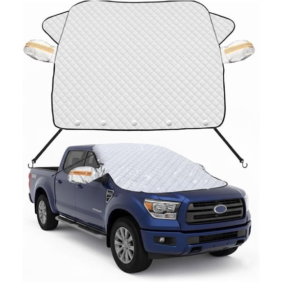 Car Windshield Snow Cover, Ice Frost Car Window Covers with Magnetic Edges & Side Mirror Protector, Windproof UV Sunshade Windscreen Covers for Cars, SUV, Truck (XL 62 * 45inch)