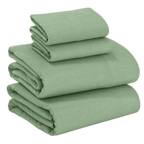 RUVANTI Flannel Sheets Queen Size - 100% Cotton Double Brushed Bed Sheets, Deep Pockets 16 Inches Queen Sheet Set, All Seasons Breathable & Extra Soft - Warm & Cozy, 4 Piece, Loden Frost