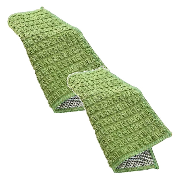 2PC Ten Dollar Items Multipurpose Wire Dishwashing Rag Polyester Silver Wire And Fiber Double Design For Wet And Dry Dish Multifunctional Non Scratch Scrubbing Pads Kitchen Cleaning Cloths