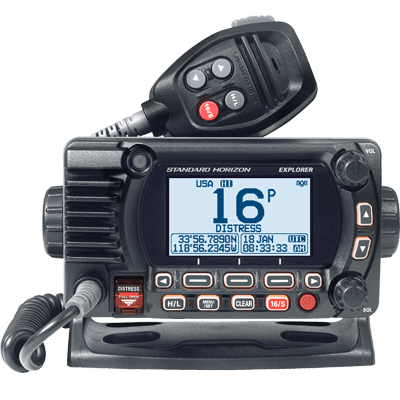 Standard Horizon VHF Radio GX1850B Explorateur; Montage Fixe; États-Unis / Canaux Canadiens / Internationaux; 25 Watts; Canaux Météorologiques NOAA avec Alerte; Sans Capacité GPS