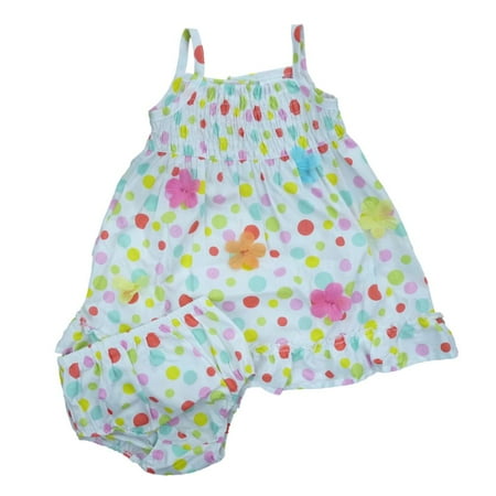 

Sweet Infant & Toddler Girls White Polka Dot Flower Smocked Dress Sundress 12m