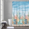 thumbnail image 5 of Summer Beach Shower Curtains for Bathroom, Blue Ocean Colorful Coral Shell Seaweed Starfish Sandy Washable Fabric Shower Curtain with Hooks Waterproof Bathroom Decor Sets, 66 x 72 Inches, 5 of 9