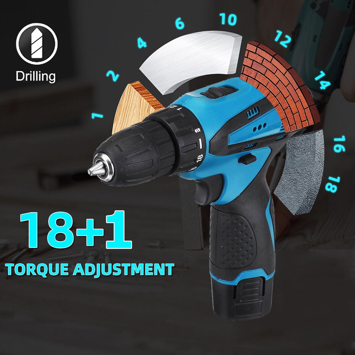 DEISNGB Cordless Drill Set, 12V Electric Drill Driver with 42 Acessories, Home Power Drill Cordless with 3/8" Keyless Chuck, 2 Speed, 18+1 Position, Built-in LED, Clutch Drill for Home DIY Projects