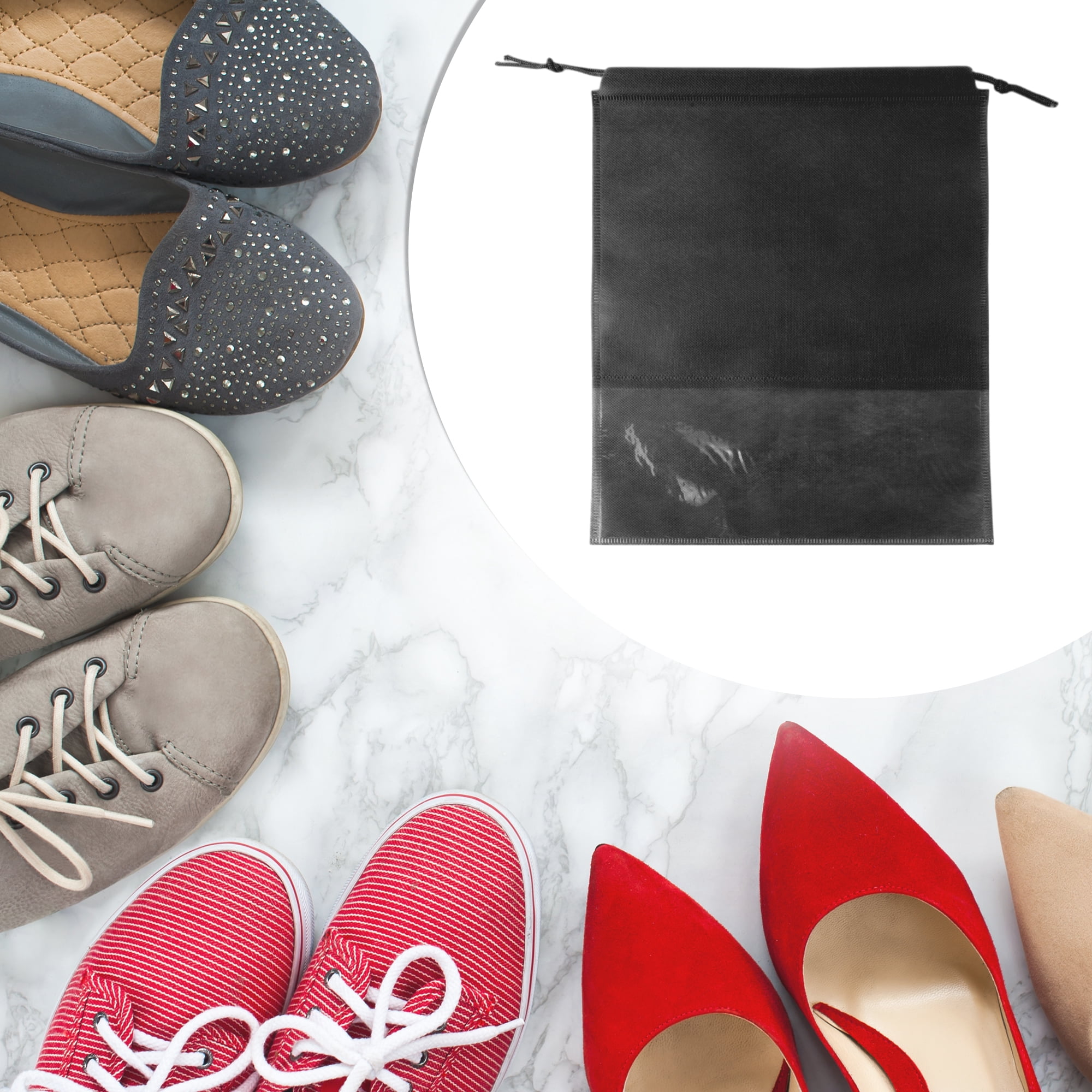 Unique Bargains 10 Pcs  Dustproof Shoe Dust Bag Shoes Storage Bag Portable Drawstring Storage Bag Black