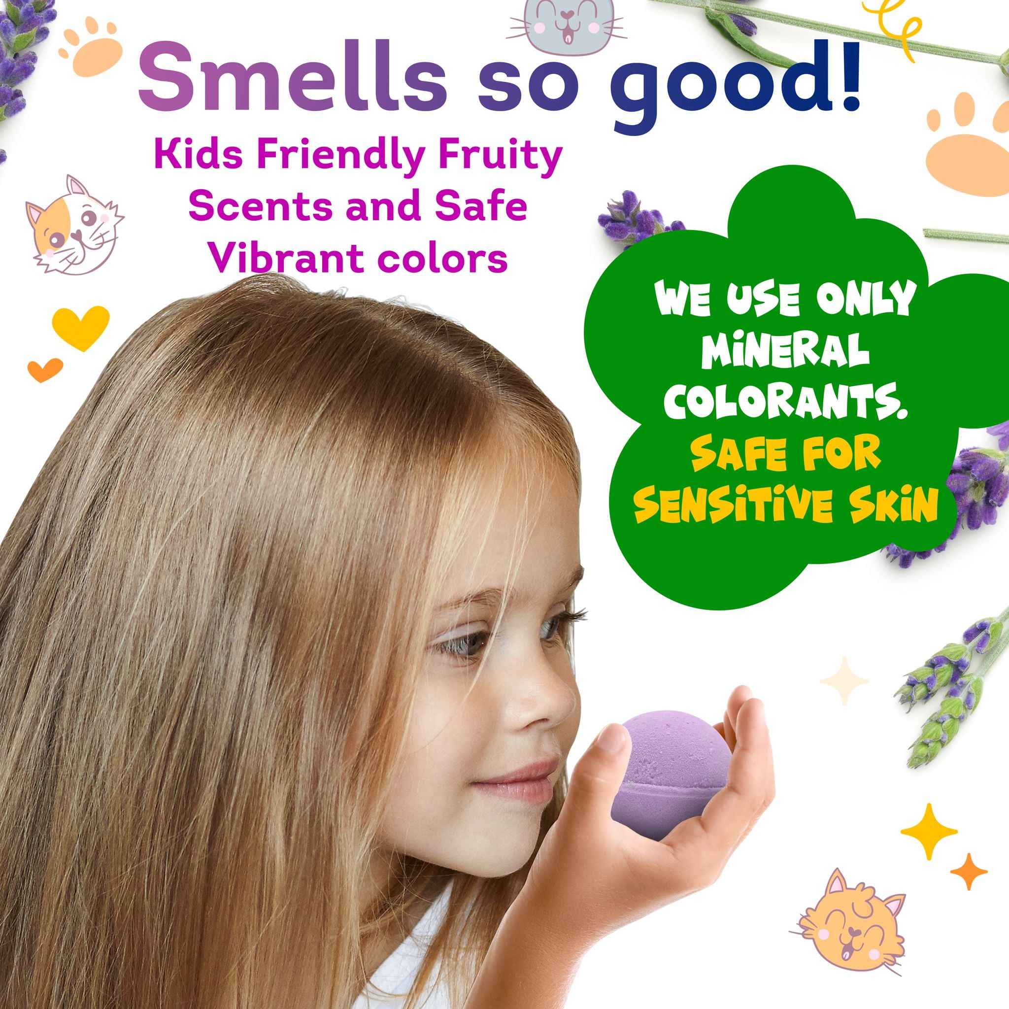Bath Bombs for Kids with Surprise Inside Cute Cats Toys Handmade in USA Natural and Safe by Relaxcation