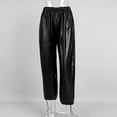 thumbnail image 6 of Tqyyweavej Faux Leather Pants for Women High Waist Elastic Waist Casual PU Trousers Drawstring Solid Color Wide Leg Pants Size S to L, 6 of 10