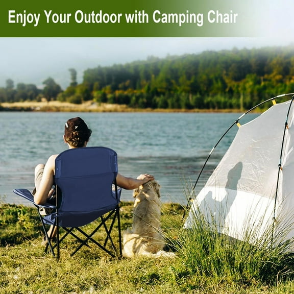 2PCS Folding Camping Chairs Heavy Duty with Cooler Bag, Waterproof Outdoor Arm Chair Supports 225LBS, Cyan