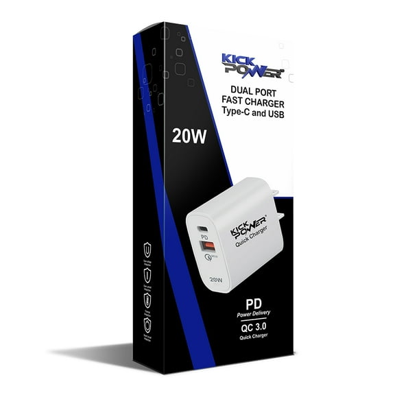 KickPower Wall Charger (PD & USB 20 Watt Dual Port) Quick Charger
