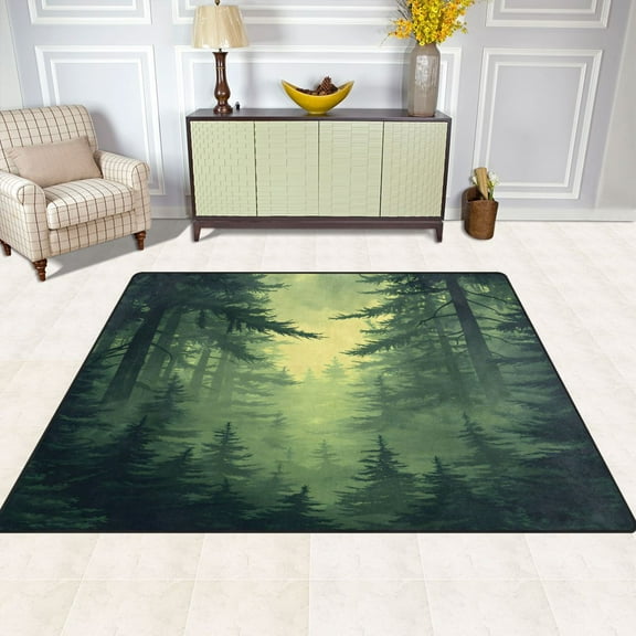 Green Forest 63''x48'' Plush Memory Foam Bath Mat, Soft, Absorbent, Non Slip, Durable