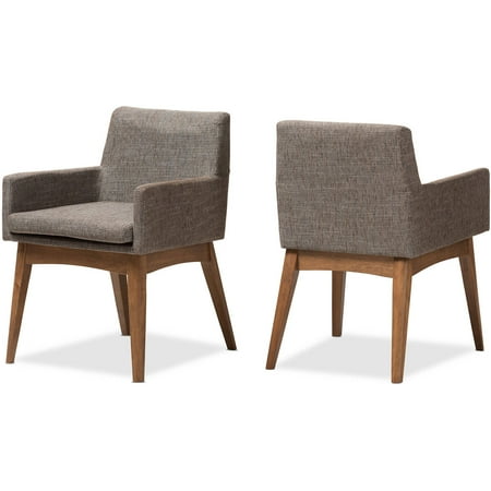 Set Of 2 Baxton Studio Nexus Mid Century Modern Walnut Wood Finishing And Gravel Fabric Upholstered Arm Chairs