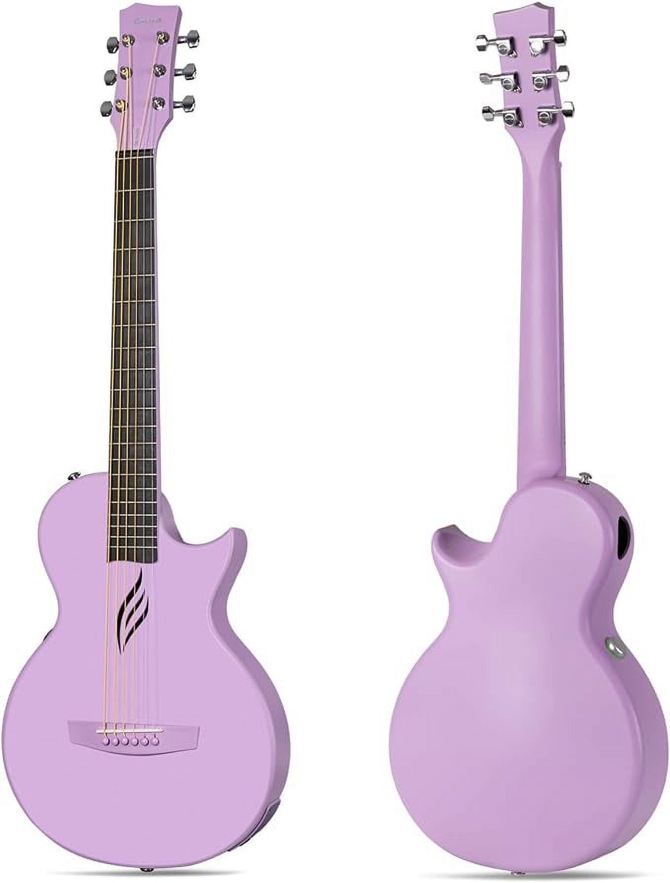Enya NOVA Go SP1 Carbon Fiber Acoustic Electric Guitar with Smart AcousticPlus 35 Inch Travel Acustica Guitarra Starter Bundle Kit of Gig Bag, Strap, Strings, Charging Cable, Instrument Cable(Purple)