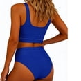 thumbnail image 5 of UTSJKR Women's Ribbed High Waisted Bikini Set, Square Neck 2 Piece Swimsuit for Summer Trendy and Textured Beach Wear Blue XL, 5 of 9