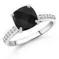 thumbnail image 2 of Gem Stone King 10K White Gold 8MM Cushion Checkerboard Cut Black Onyx and White Lab Grown Diamond Engagement Ring for Women (2.29 Cttw, Gemstone December Birthstone, Available in Size 5, 6, 7, 8, 9), 2 of 4