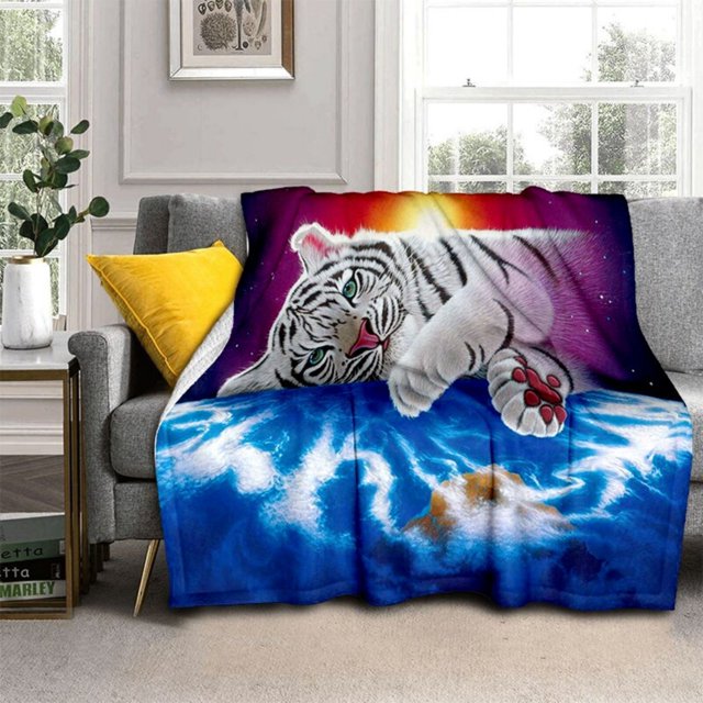 Flannel Blanket Animal Tiger Lion Printed Cover Blanket Character Travel Portable Blanket