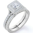 thumbnail image 1 of JeenMata Anillo de Compromiso de 1,75 Uds con Moissanita de Corte Cuadrado, Engaste Pavé, Banda Dividida, Doble Halo, Engaste Nupcial, Oro Blanco de 18 K sobre Plata, 1 of 9