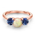 thumbnail image 3 of Gem Stone King 18K Rose Gold Plated Silver White Ethiopian Opal and Blue Created Sapphire Engagement Ring for Women | 1.76 Cttw | Round Cabochon 6MM | Gemstone October Birthstone | Size 6, 3 of 6