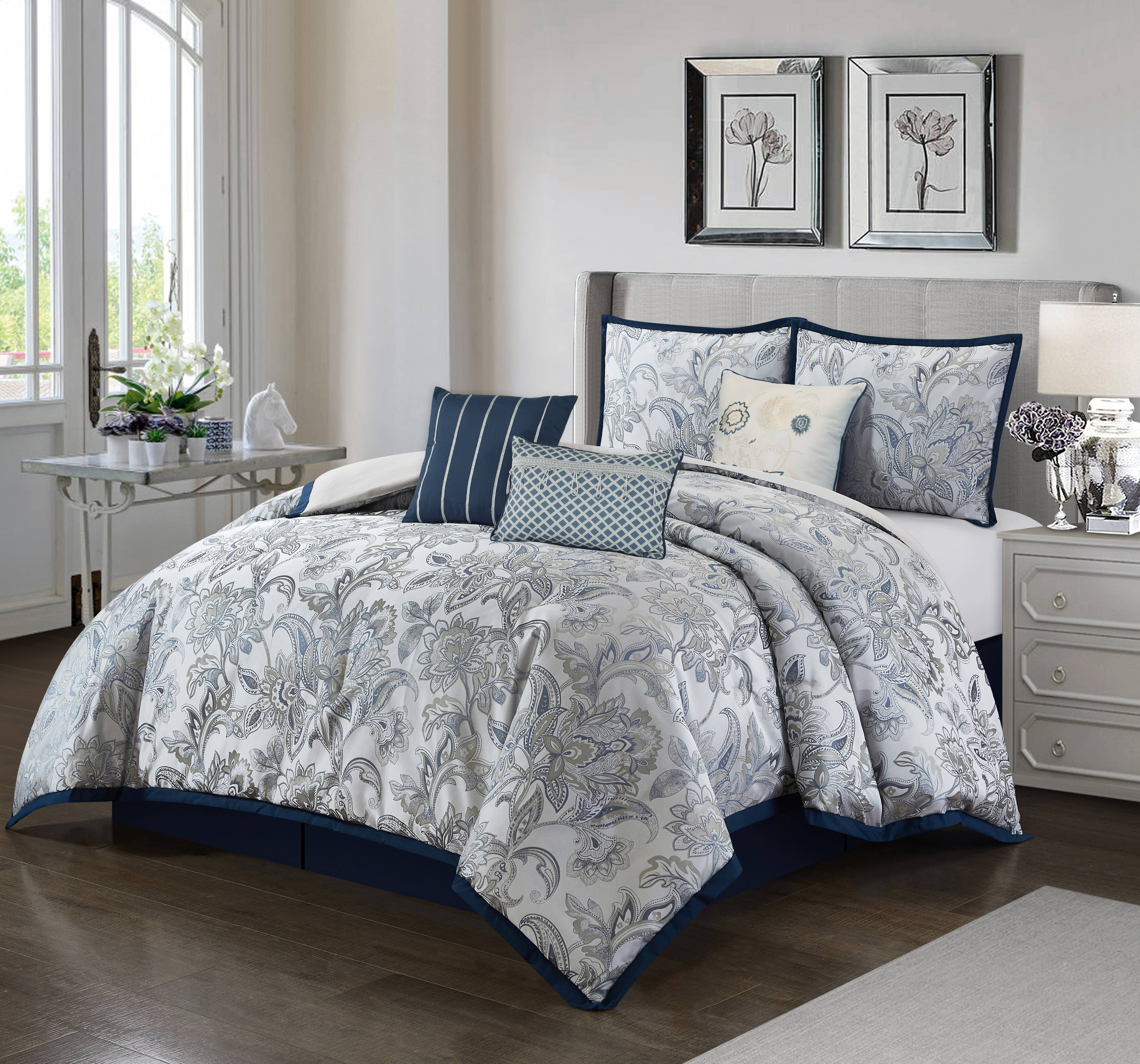100% Cotton Bedroom Comforters 3 Pieces Bedding Sets Taupe Pieced Chevron INK+IVY Alpine Full/Queen Size Bed Comforter Set Ivory Navy