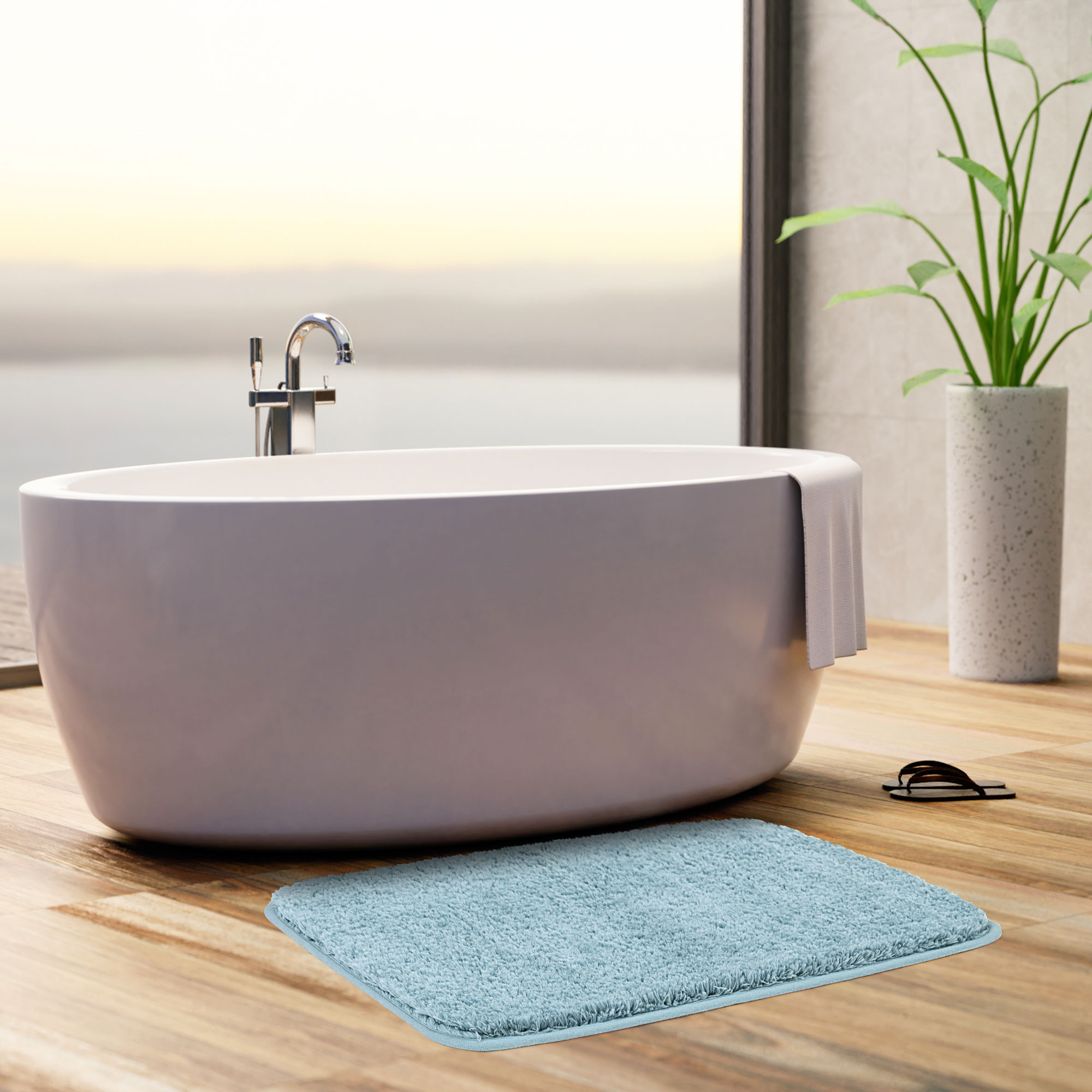 Unique Bargains Bathroom Shaggy Bath Mat Fluffy Non-slip Door Floor Rug Blue 20" x 31"