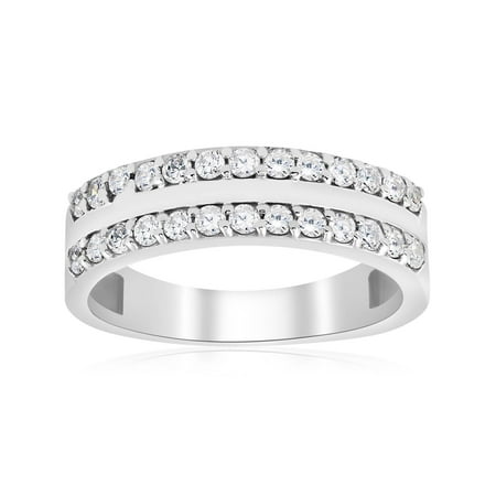 Diamond Wedding Ring 3/4 ct Double Row Half Eternity Womens 14k White Gold