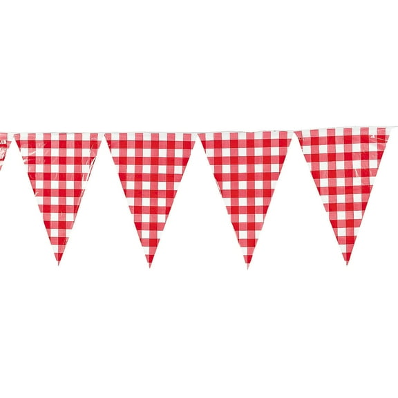 Fun Express - Lg Red Gingham Pennant Banner - Party Decor - Hanging Decor - Pennants - 1 Piece