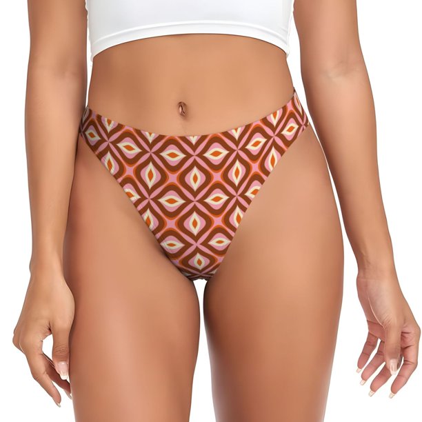 Balery 70s Retro Style Tangas de Algodón para Mujer con Estampado – Ropa Interior Sexy, Transpirable, G-string-Small