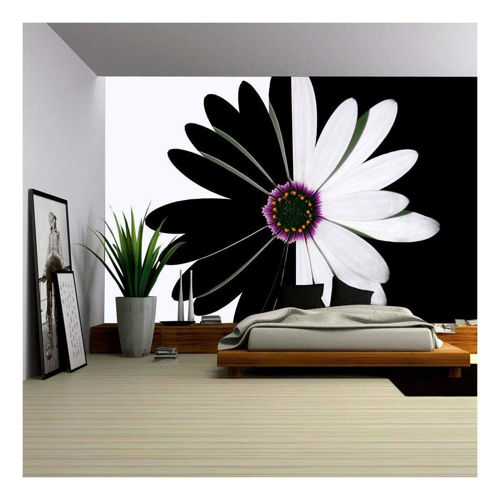 Wall26 Black and White Flower Peel & Stick Wallpaper, 100"x144