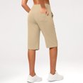 thumbnail image 4 of Dwellite Shorts for Women Knee Length with Pockets High Waisted Stretch Long Bermuda Shorts for Summer Dressy Casual Beige L, 4 of 8