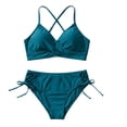 thumbnail image 5 of Yuanlook Women Bikini Set High Cut Crisscross Front Swimsuits Drawstring Bathing Suits 2 Piece Textured Swimwear - Blue - M, 5 of 6