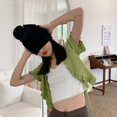thumbnail image 3 of Women's Tie Open Front Ribbed Knit Short Sleeve Crop Tee Shirt Blouse Top, 3 of 4
