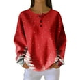 thumbnail image 6 of Women's Casual Christmas Print Waffle Henley Shirt Long Sleeve Top Button Up V Neck Loose Knit Fall Winter Favorite Blouse,Red,M, 6 of 8