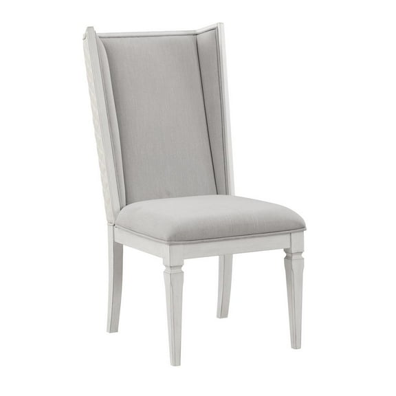 ACME Katia 19" Wood/Fabric Side Chair in Weathered White/Light Gray (Set of 2)