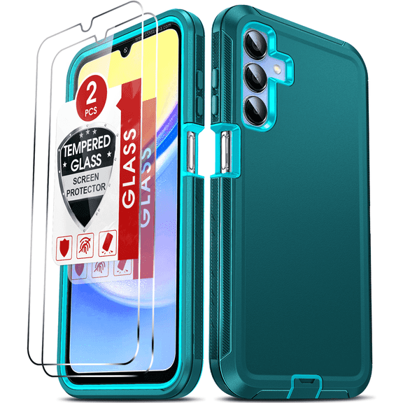 LeYi For Samsung Galaxy A15 5G Phone Case with Screen Protector 2-Pack 3-in-1 Rugged Case, Teal