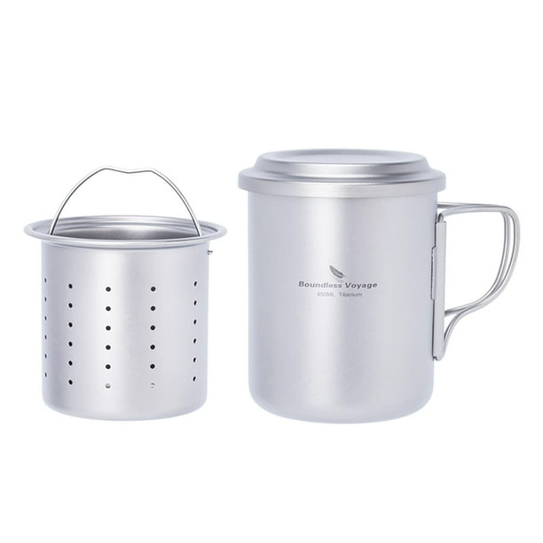 Taza de titanio con colador de té, taza de café con tapa, tazas para beber fáciles de limpiar, tetera para acampar, taza de té para mochilero al aire