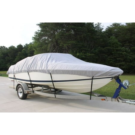 NEW VORTEX 5 YEAR CANVAS HEAVY DUTY GREY/GRAY VHULL FISH SKI RUNABOUT COVER FOR 26 to 27 to 28' FT BOAT, IDEAL FOR 108