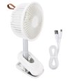 thumbnail image 1 of Ventilador con clip Ajuste de 360 grados Clip en carga USB 3 modos de velocidad Flujo de aire fuerte Abrazadera resistente Ventilador de escritorio pequeño Blanco, 1 of 5