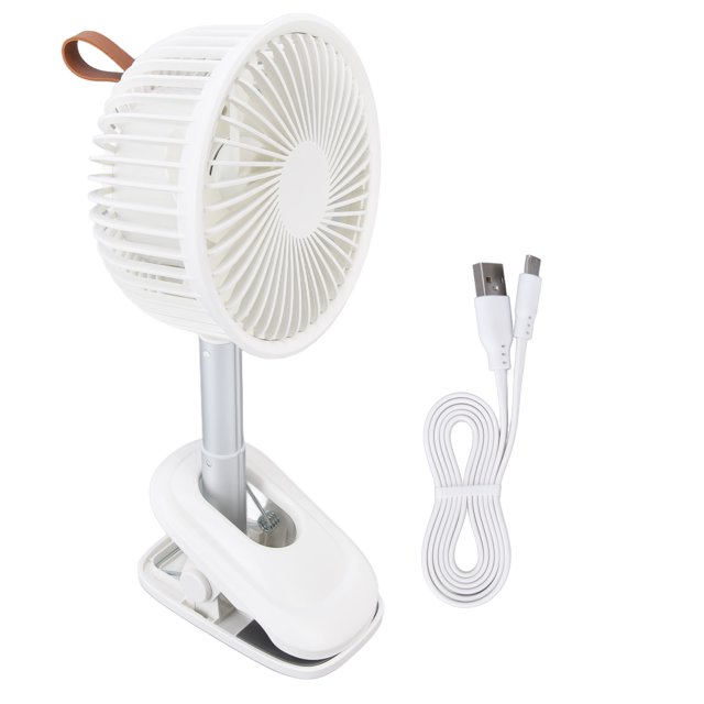 Ventilador con clip Ajuste de 360 grados Clip en carga USB 3 modos de velocidad Flujo de aire fuerte Abrazadera resistente Ventilador de escritorio pequeño Blanco