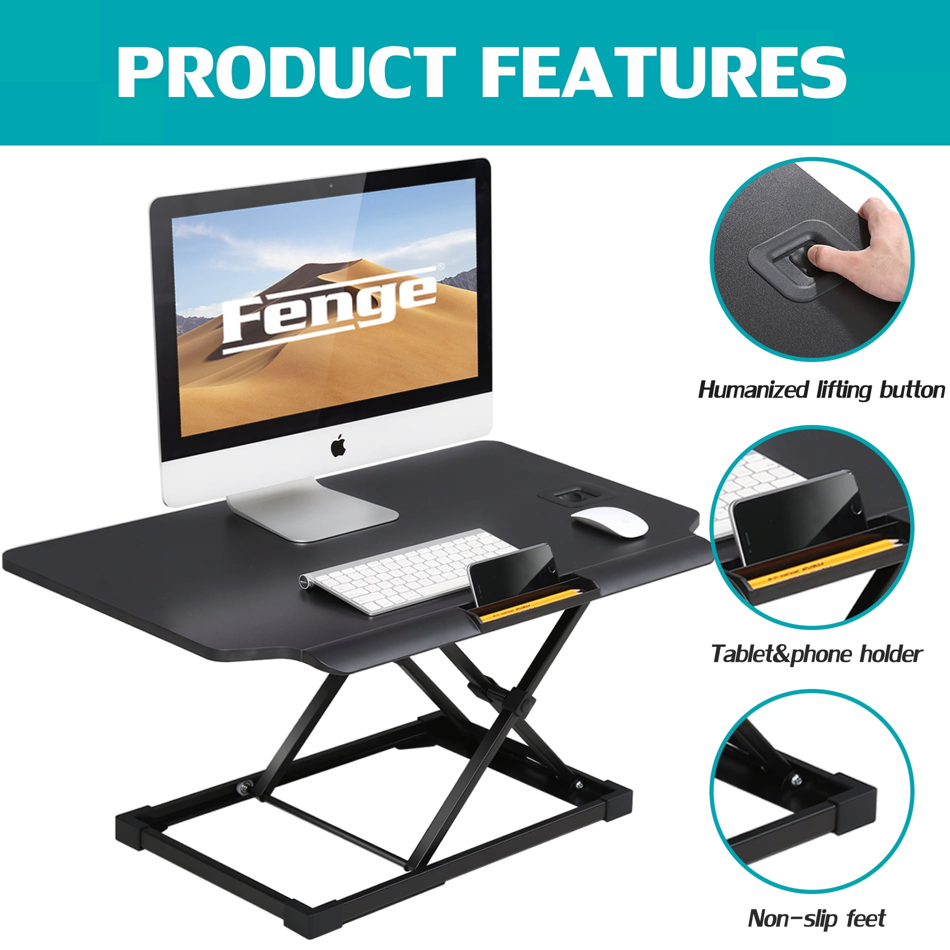 FENGE Standing Desk Converter Sit Stand Up Desk Adjustable Desktop SD208003MB-T 
