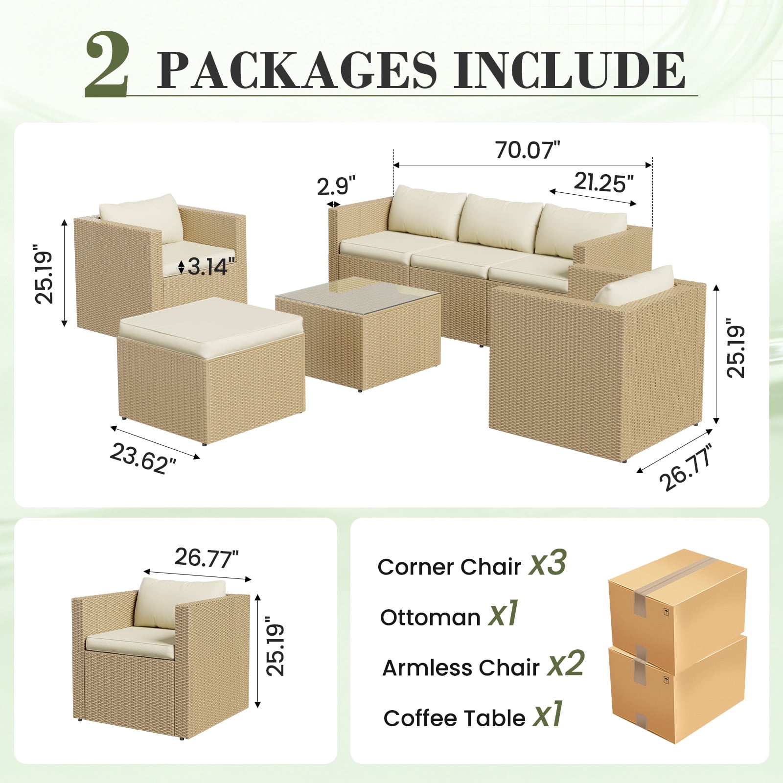 AMOPATIO 7-Piece Patio Furniture Set, Outdoor Patio Sectional Furniture All-Weather Rattan Wicker Patio Conversation Set Outdoor Furniture for Backyard Balcony,Beige