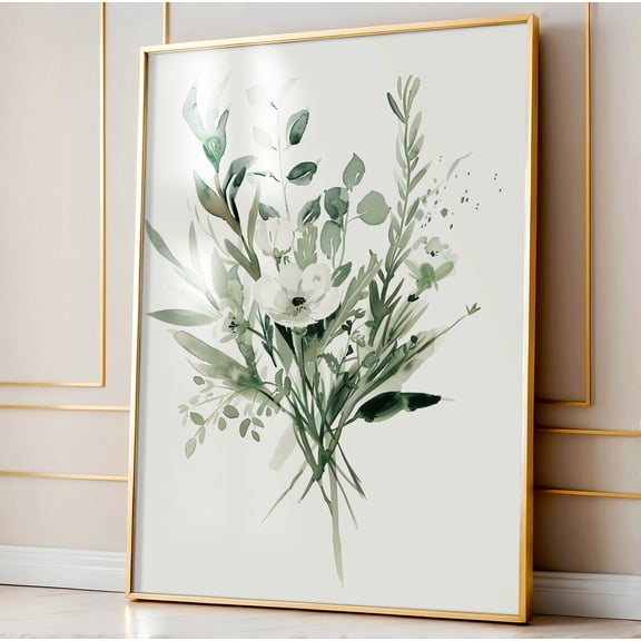 Botanical Print Sage Green Wild Flowers Art Boho Floral Modern Home Decor Garden, Unframed Paper Poster 8x10in