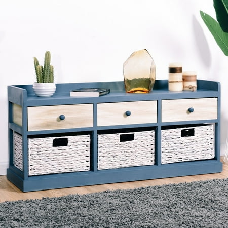 Bedside Box - Gymax Bedside Table Chest Cabinet Storage Organizer w/ 3 Wood Drawer and 3 Baskets New