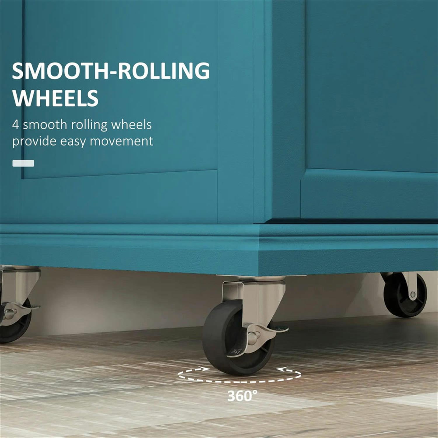 Demi Bonn 35" Kitchen Island Cart on Wheels with Stainless Steel Top, Rolling Dining Room Serving Utility Carts Mobile Movable with Towel Rack, Blue