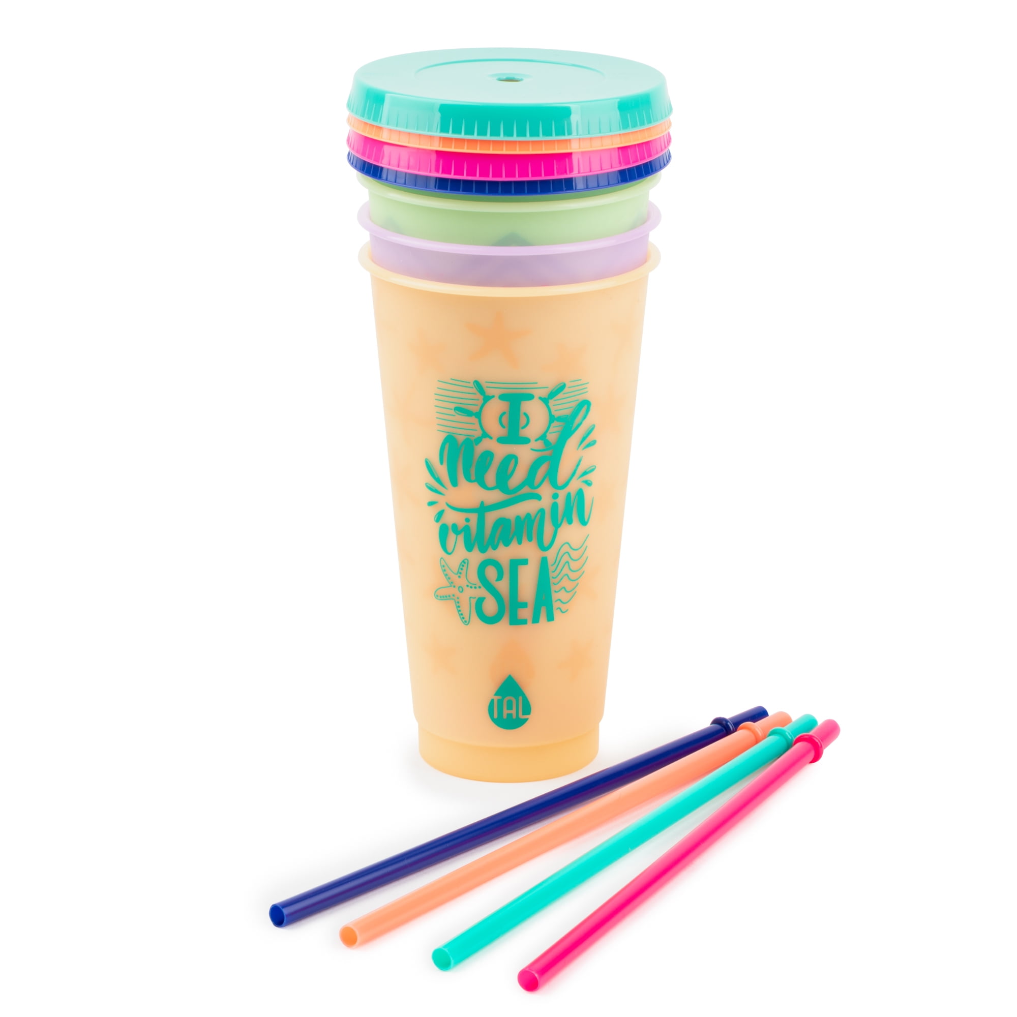  TAL Color Changing Tumbler & Straw Set. 24 oz.- 4 Reusable Cups,  Lids and Straws - Summer Coffee Tumblers - Summer Cups, Set of 4: Home &  Kitchen