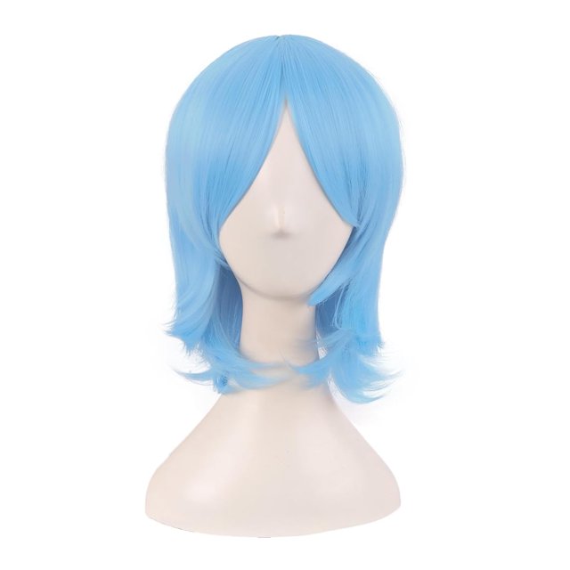 LinYooLi Perruque Cosplay en Fibre Synthétique 16 Pouces/40 cm (Blanc/bleu Azure)
