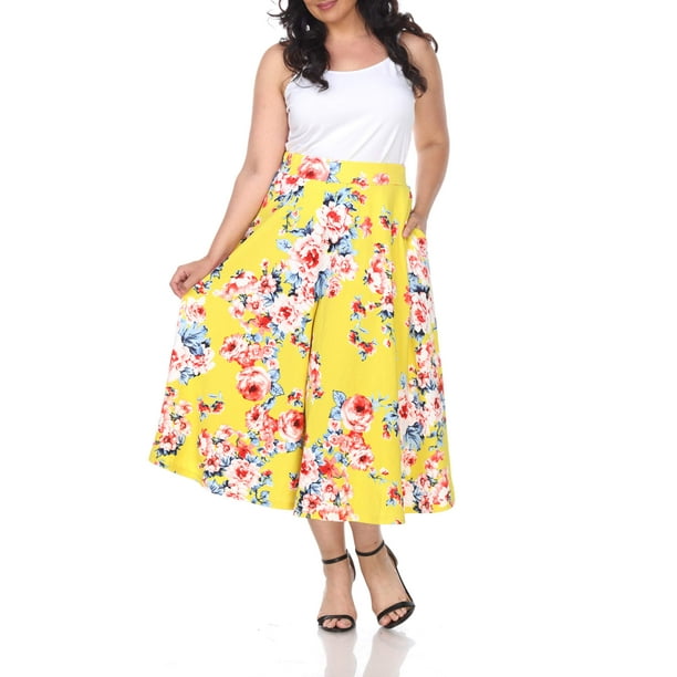 White Mark - White Mark Women's Plus Size Floral Midi Skirt - Walmart ...