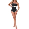 thumbnail image 2 of INSPIRE CHIC Women's 3D Flower Bandeau Bikini Sets 1 Piece Edge Contrast Color Tummy Control Monokini Swimwear Bathing Suit Small Black, 2 of 5