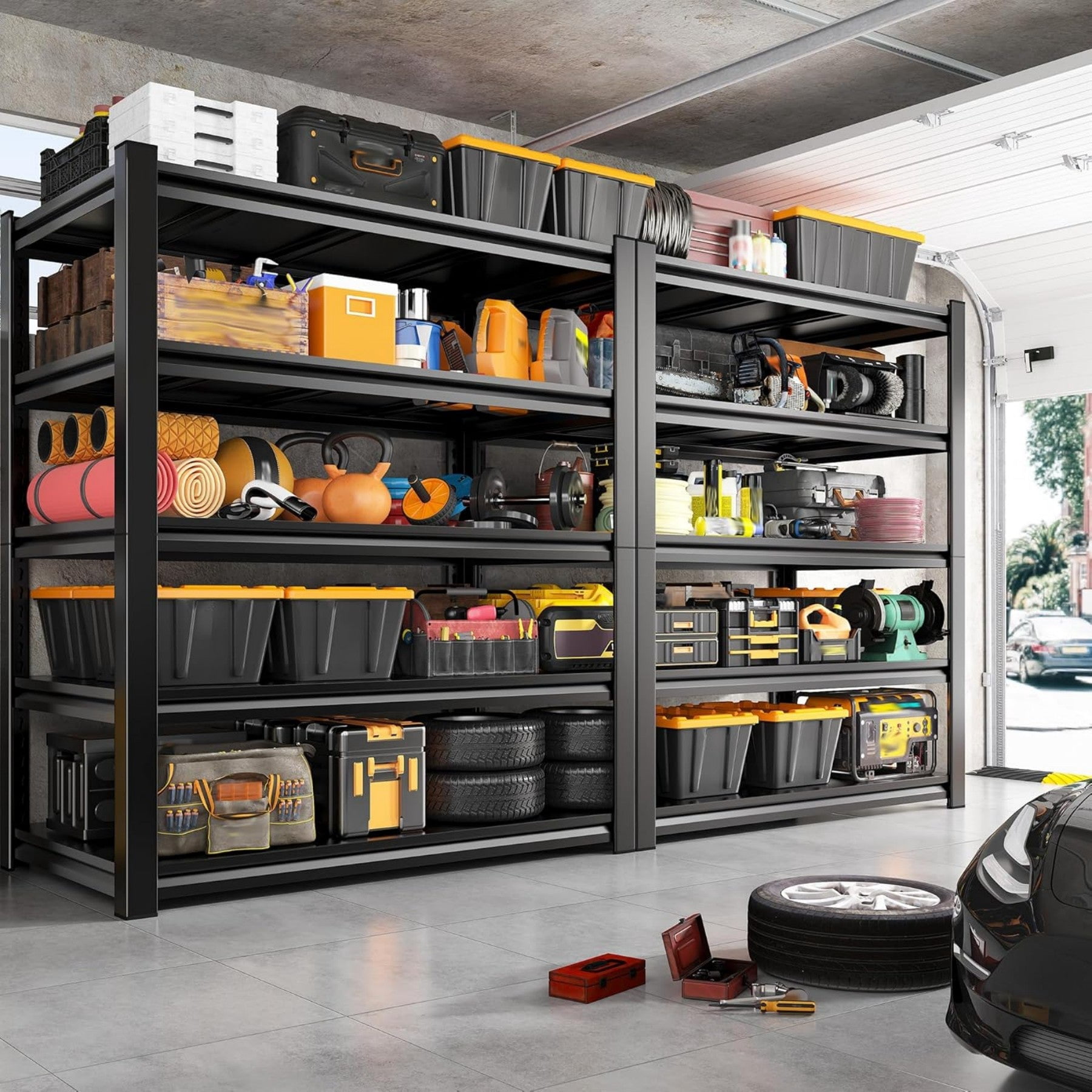 Sailvan 3000LBS Heavy Duty Garage Shelving, 5-Tier Adjustable Metal Storage Shelves, Industrial Steel Utility Rack, 48"W x 24"D x 72"H,Black